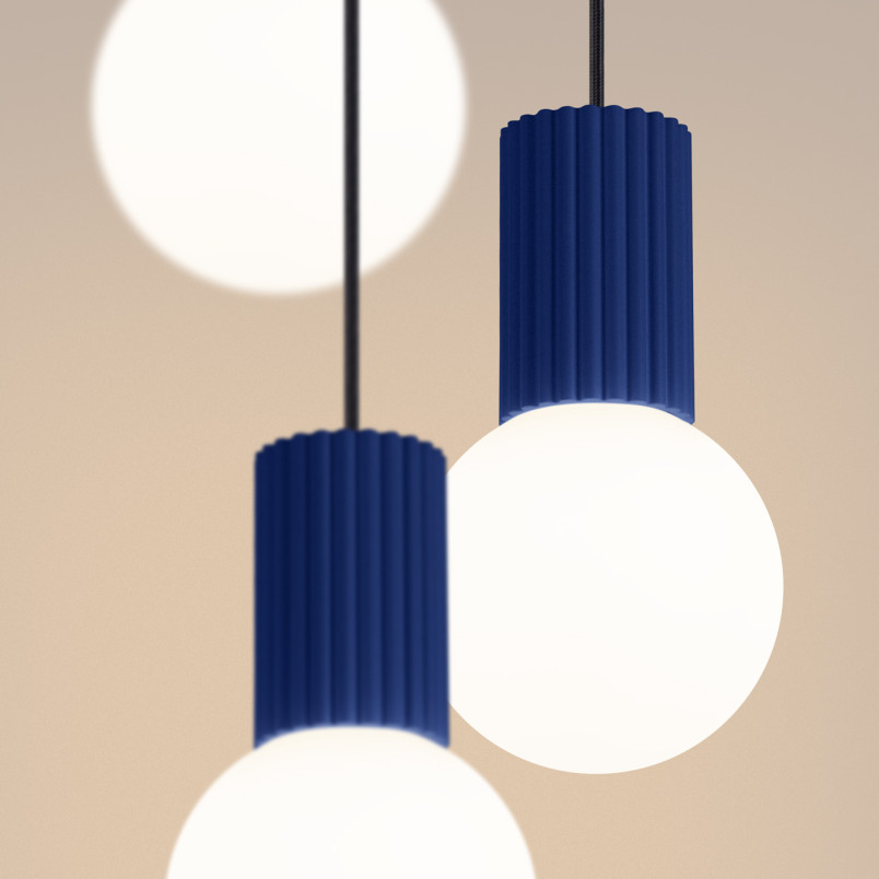 Lampa wisząca Halo Sollux | 3 punkty, szklane kule, biały/ultramaryna