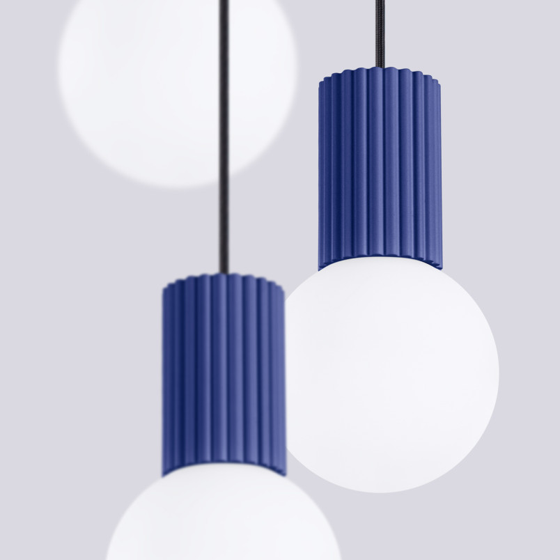 Lampa wisząca Halo Sollux | 3 punkty, szklane kule, biały/ultramaryna