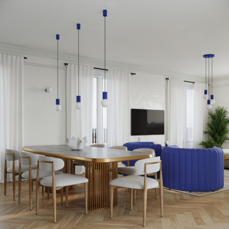 Lampa wisząca Halo Sollux | 3 punkty, szklane kule, biały/ultramaryna