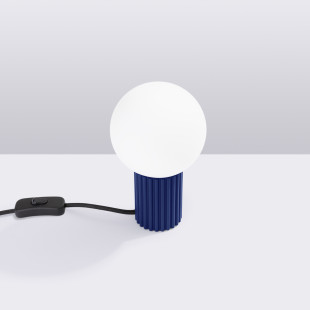 Lampa stołowa Sollux Halo | Ryflowana, Szklana Kula | Biały/Ultramaryna