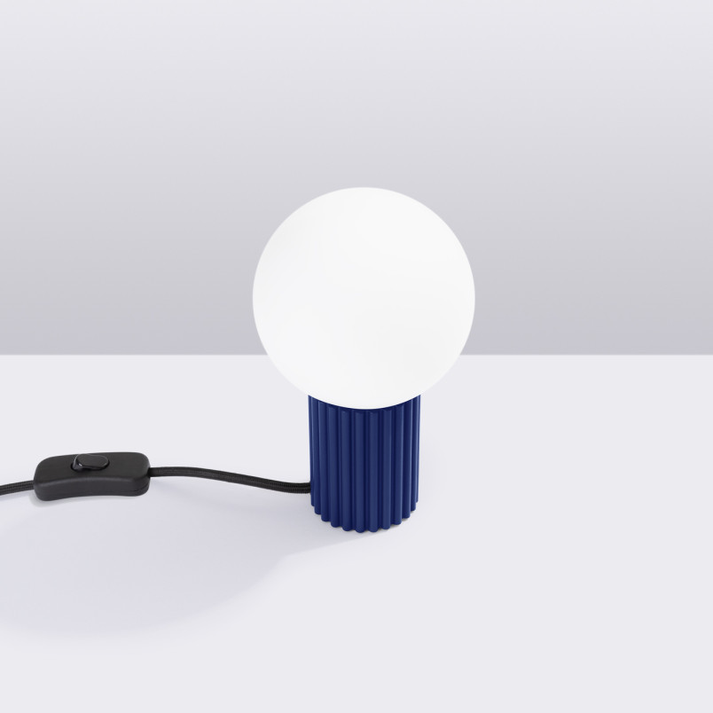 Lampa stołowa Sollux Halo | Ryflowana, Szklana Kula | Biały/Ultramaryna