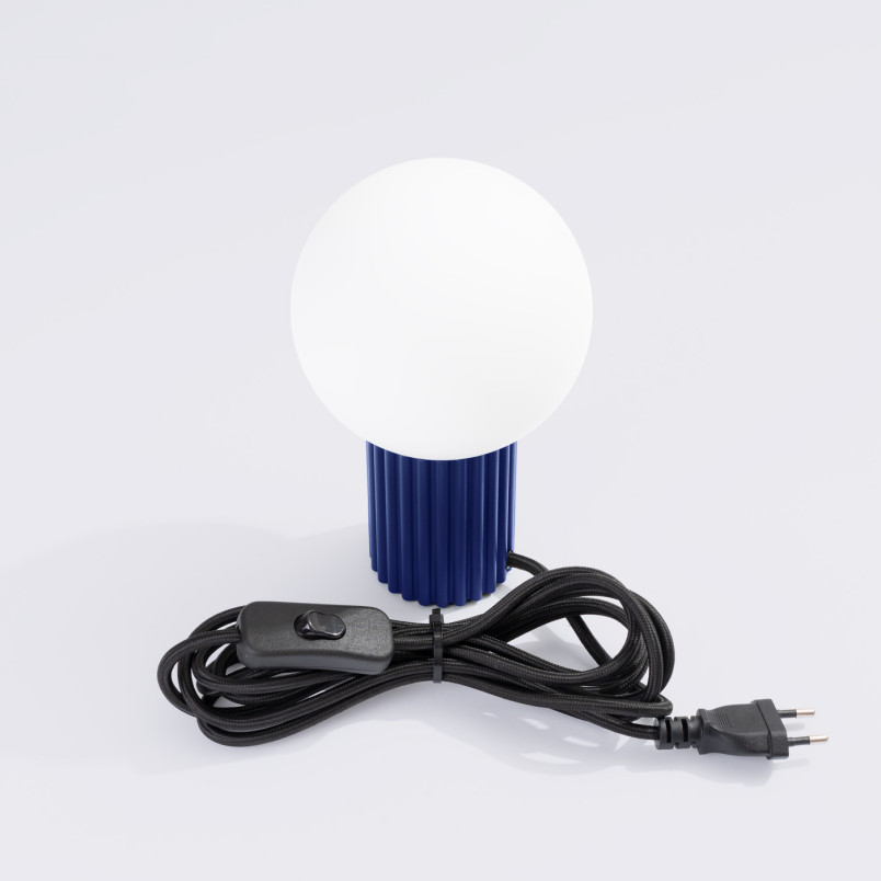 Lampa stołowa Sollux Halo | Ryflowana, Szklana Kula | Biały/Ultramaryna