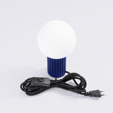 Lampa stołowa Sollux Halo | Ryflowana, Szklana Kula | Biały/Ultramaryna