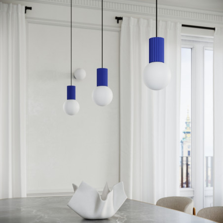 Lampa stołowa Sollux Halo | Ryflowana, Szklana Kula | Biały/Ultramaryna