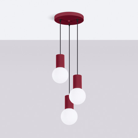 Lampa wisząca Halo Sollux | 3 punkty, szklane kule, biały/burgund