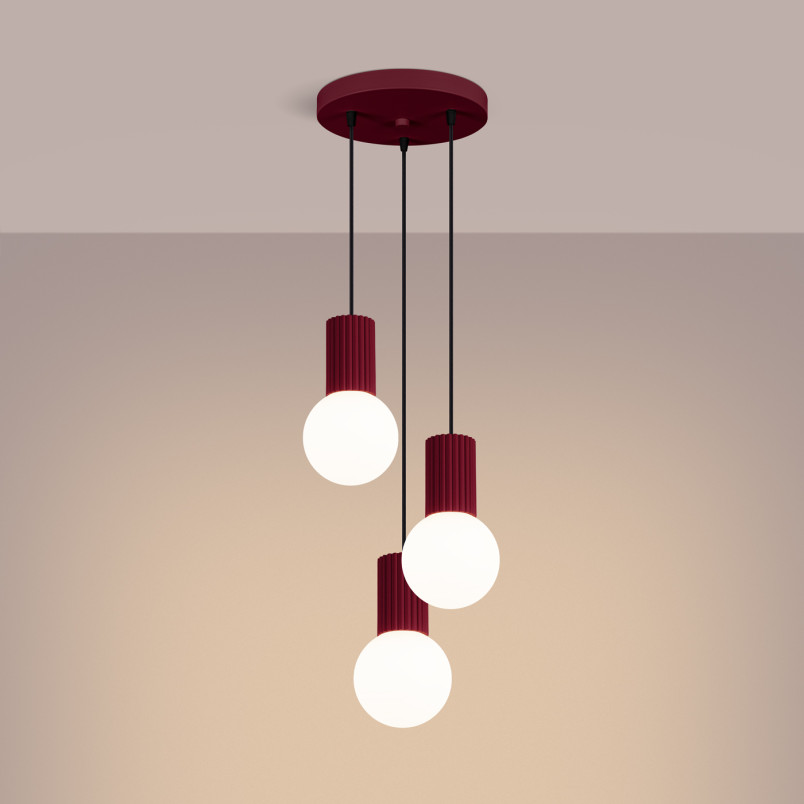 Lampa wisząca Halo Sollux | 3 punkty, szklane kule, biały/burgund