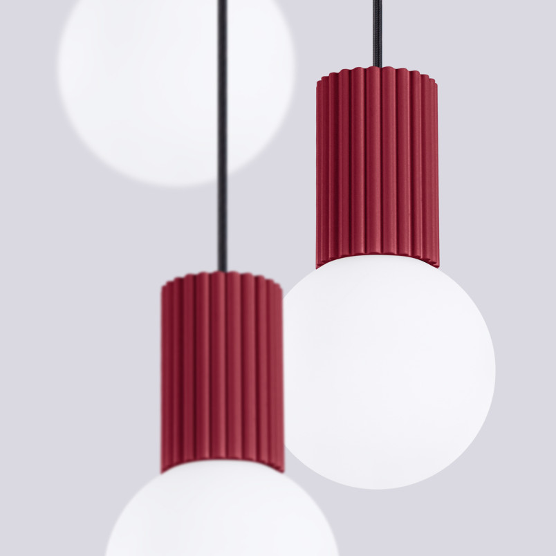 Lampa wisząca Halo Sollux | 3 punkty, szklane kule, biały/burgund