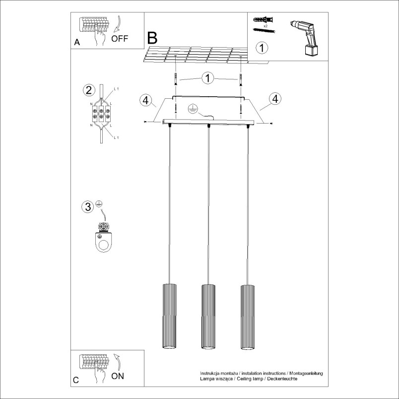 Lampa wisząca Karbon Long taupe Sollux | 3 tuby, nowoczesny design