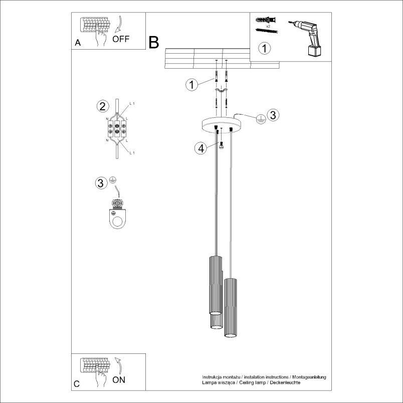 Lampa wisząca Karbon taupe - 3 tuby, Sollux | Sklep z lampami