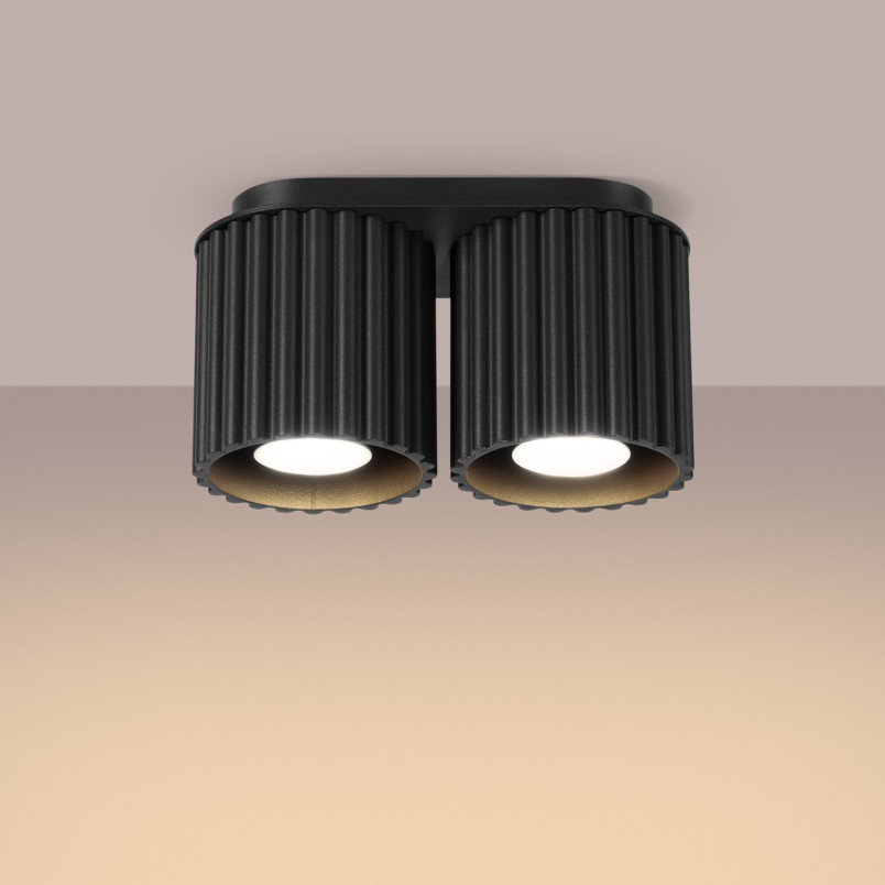Lampa spot ryflowana 2pkt Aura Sollux | Czarna, GU10, 21cm