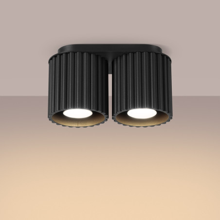 Lampa spot ryflowana 2pkt Aura Sollux | Czarna, GU10, 21cm