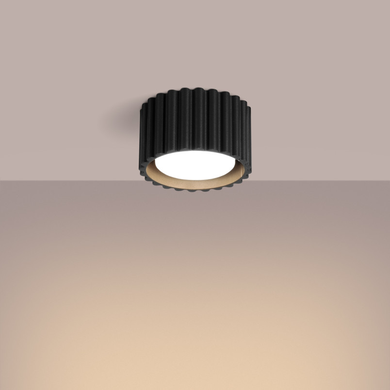 Lampa spot Aura GX53 Sollux - czarna, ryflowana, 10cm