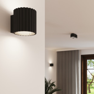 Lampa spot Aura GX53 Sollux - czarna, ryflowana, 10cm