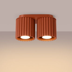 Lampa spot Aura Sollux - Ryflowana 2 punktowa, ochra czerwona