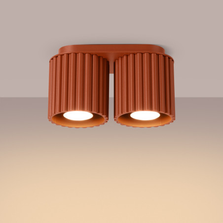 Lampa spot Aura Sollux - Ryflowana 2 punktowa, ochra czerwona
