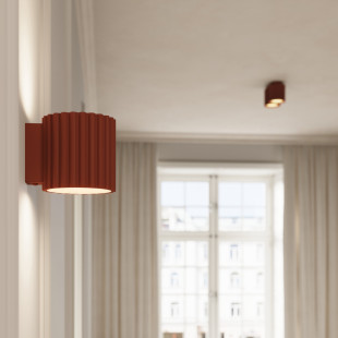 Lampa spot Aura Sollux - Ryflowana 2 punktowa, ochra czerwona