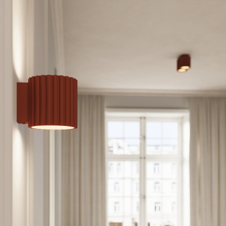Lampa spot Aura Sollux - Ryflowana 2 punktowa, ochra czerwona