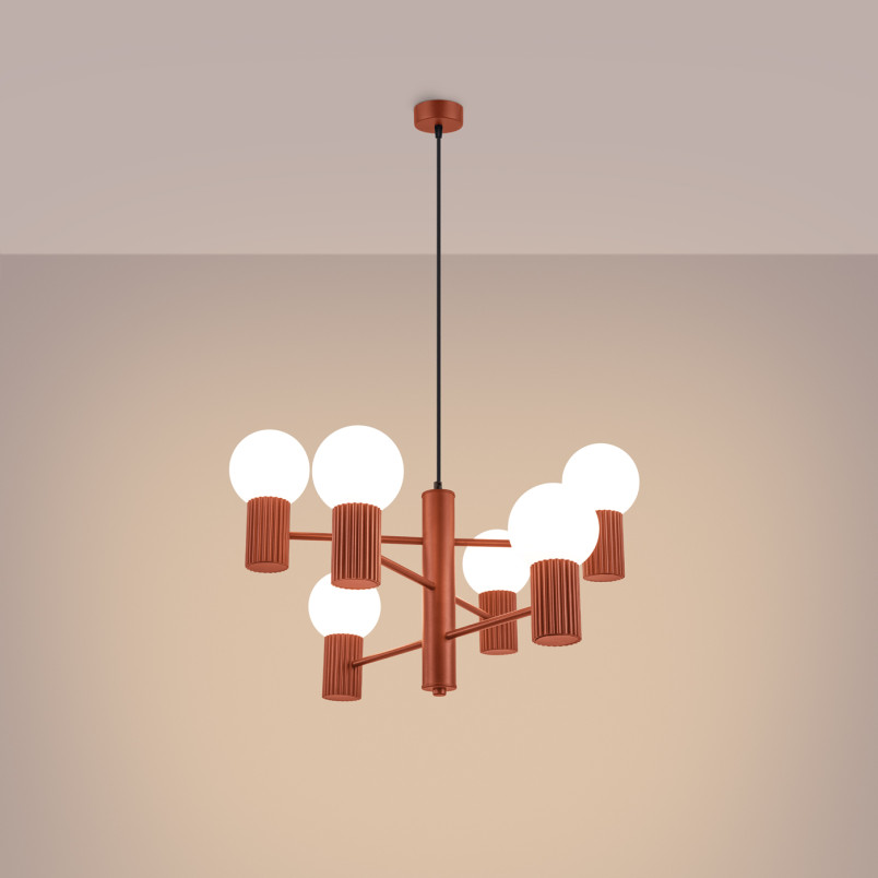 Lampa wisząca HALO 6 punktów biało-czerwona | Sollux