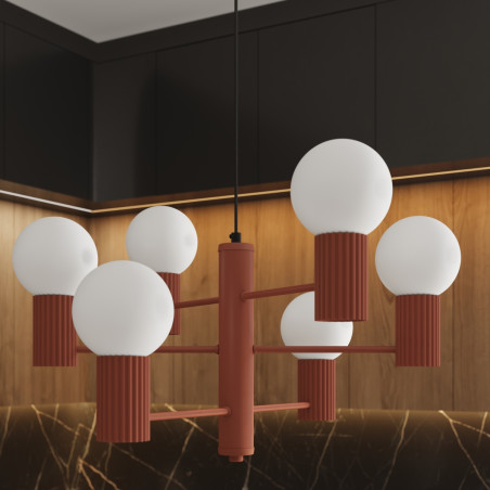 Lampa wisząca HALO 6 punktów biało-czerwona | Sollux