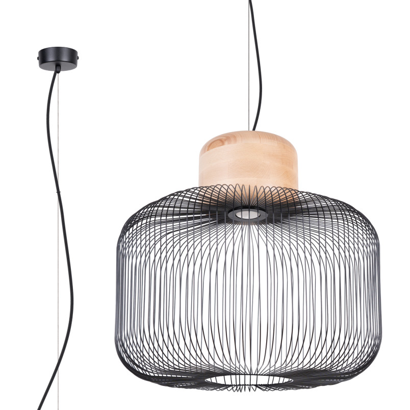 Lampa wisząca Gabbia czarna Sollux | Loftowa, z drewnem, 55cm
