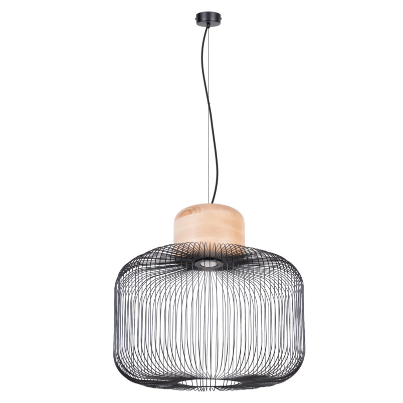 Lampa wisząca Gabbia czarna Sollux | Loftowa, z drewnem, 55cm