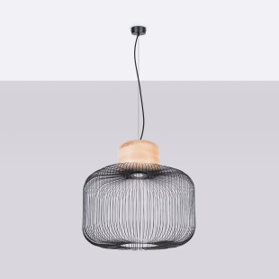 Lampa wisząca Gabbia czarna Sollux | Loftowa, z drewnem, 55cm