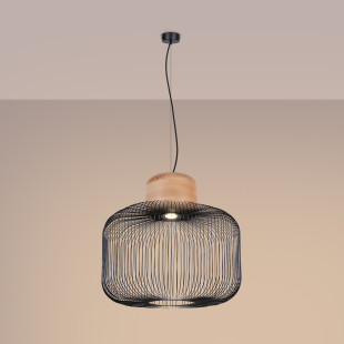 Lampa wisząca Gabbia czarna Sollux | Loftowa, z drewnem, 55cm