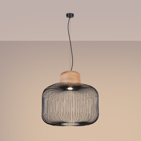 Lampa wisząca Gabbia czarna Sollux | Loftowa, z drewnem, 55cm