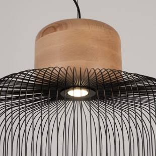 Lampa wisząca Gabbia czarna Sollux | Loftowa, z drewnem, 55cm