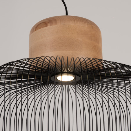 Lampa wisząca Gabbia czarna Sollux | Loftowa, z drewnem, 55cm