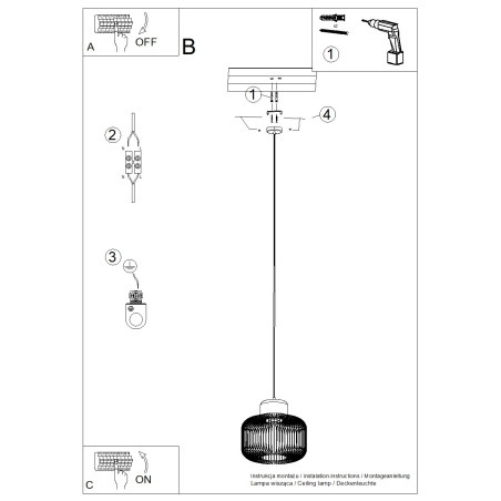 Lampa wisząca Gabbia czarna Sollux | Loftowa, z drewnem, 55cm