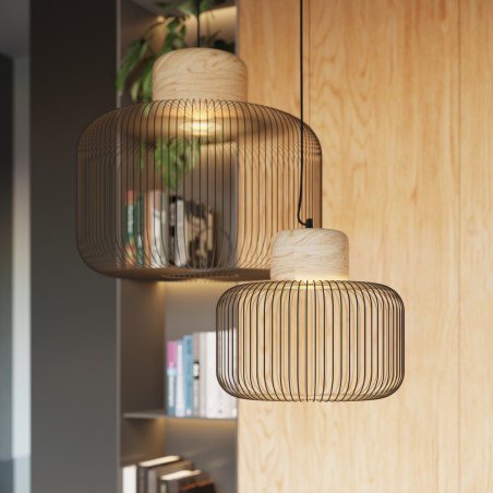 Lampa wisząca Gabbia czarna Sollux | Loftowa, z drewnem, 55cm