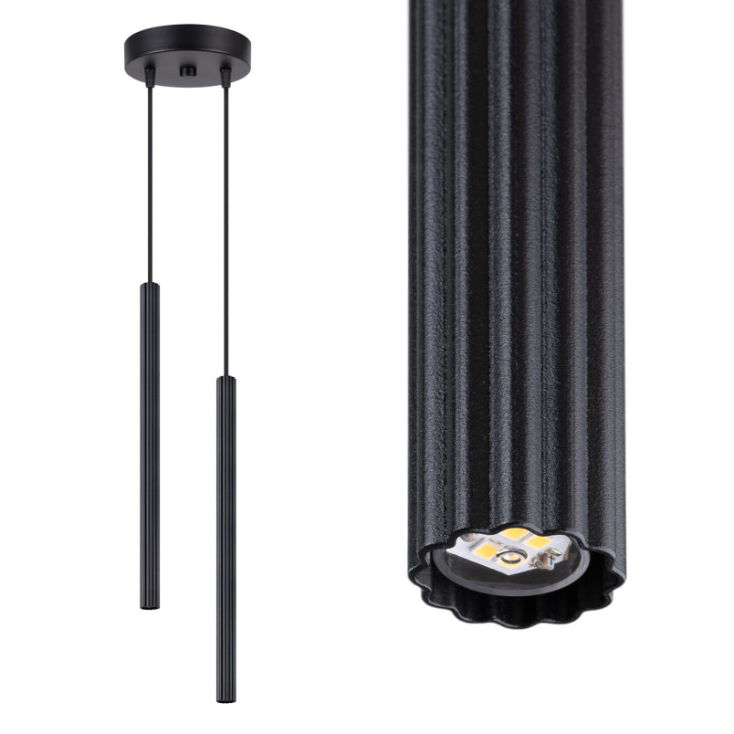 Lampa wisząca Arche Sollux: 2 tuby, czarna - Odkryj nowoczesny design!