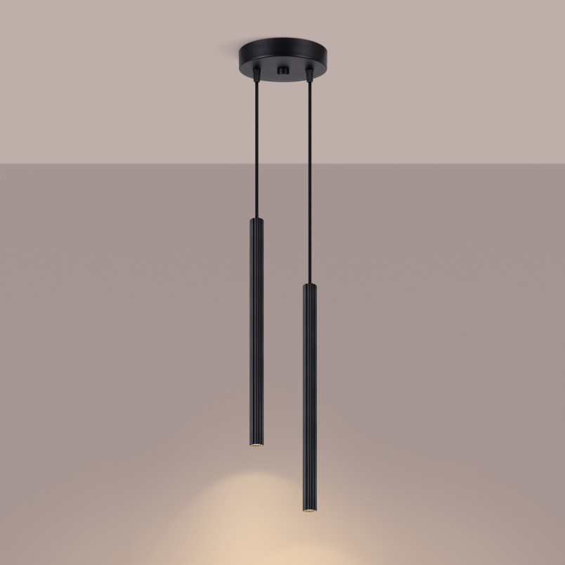 Lampa wisząca Arche Sollux: 2 tuby, czarna - Odkryj nowoczesny design!