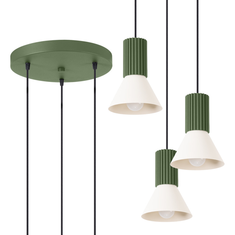 Lampa wisząca Estria Sollux - 3 stożki, beż/oliwka | Sklep Sollux