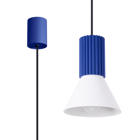 Lampa wisząca Estria Sollux - Metalowy stożek, biały/ultramaryna