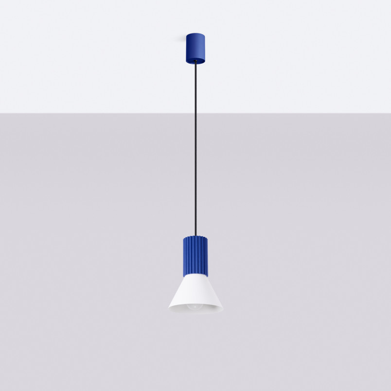 Lampa wisząca Estria Sollux - Metalowy stożek, biały/ultramaryna
