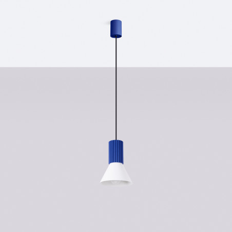 Lampa wisząca Estria Sollux - Metalowy stożek, biały/ultramaryna