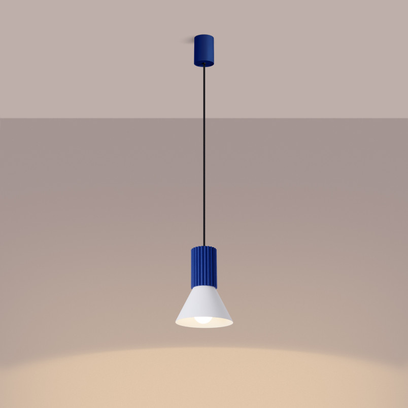 Lampa wisząca Estria Sollux - Metalowy stożek, biały/ultramaryna