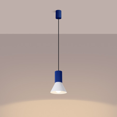 Lampa wisząca Estria Sollux - Metalowy stożek, biały/ultramaryna