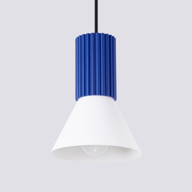 Lampa wisząca Estria Sollux - Metalowy stożek, biały/ultramaryna