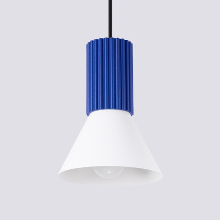 Lampa wisząca Estria Sollux - Metalowy stożek, biały/ultramaryna