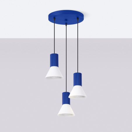 Lampa wisząca Estria Sollux - 3 stożki, biało-ultramaryna | Sklep Sollux