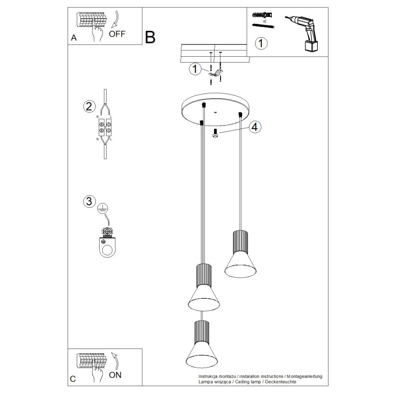 Lampa wisząca Estria Sollux - 3 stożki, biało-ultramaryna | Sklep Sollux