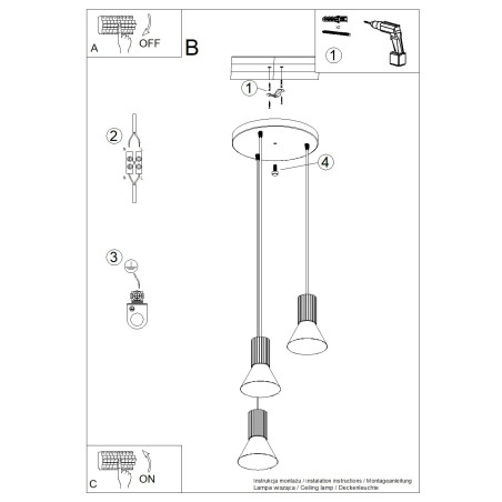 Lampa wisząca Estria Sollux - 3 stożki, biało-ultramaryna | Sklep Sollux