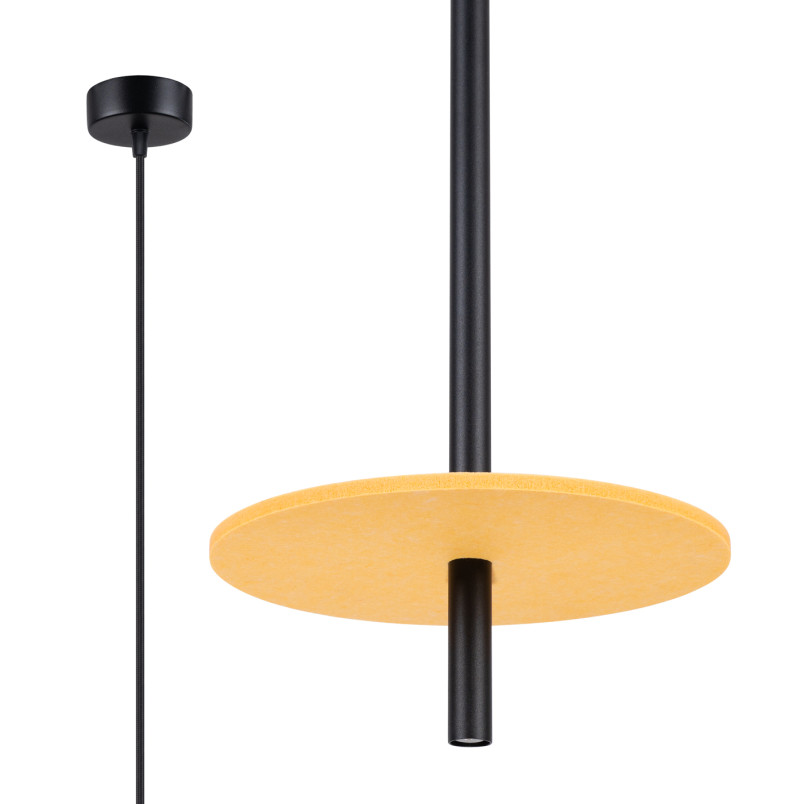 Lampa wisząca Feltro Sollux | Tuba z filcem | Czarna/Żółta