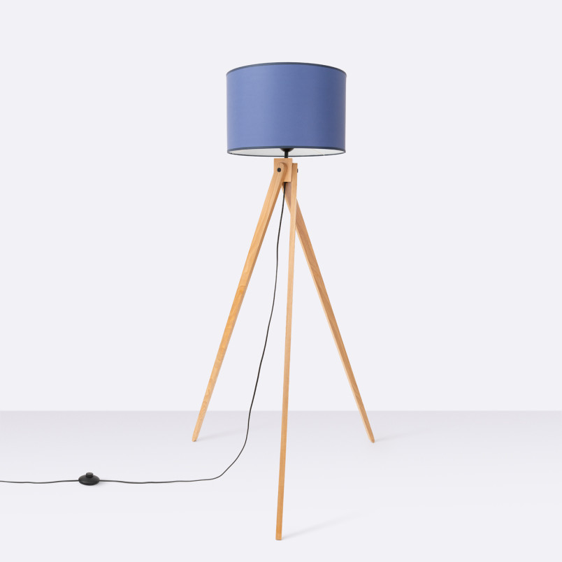 Lampa podłogowa Natt Sollux | Granatowa, drewniana, 140cm