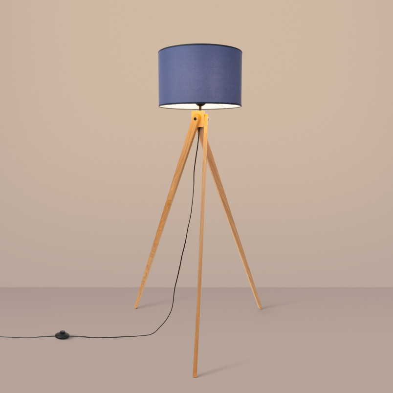 Lampa podłogowa Natt Sollux | Granatowa, drewniana, 140cm