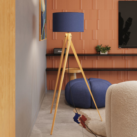 Lampa podłogowa Natt Sollux | Granatowa, drewniana, 140cm