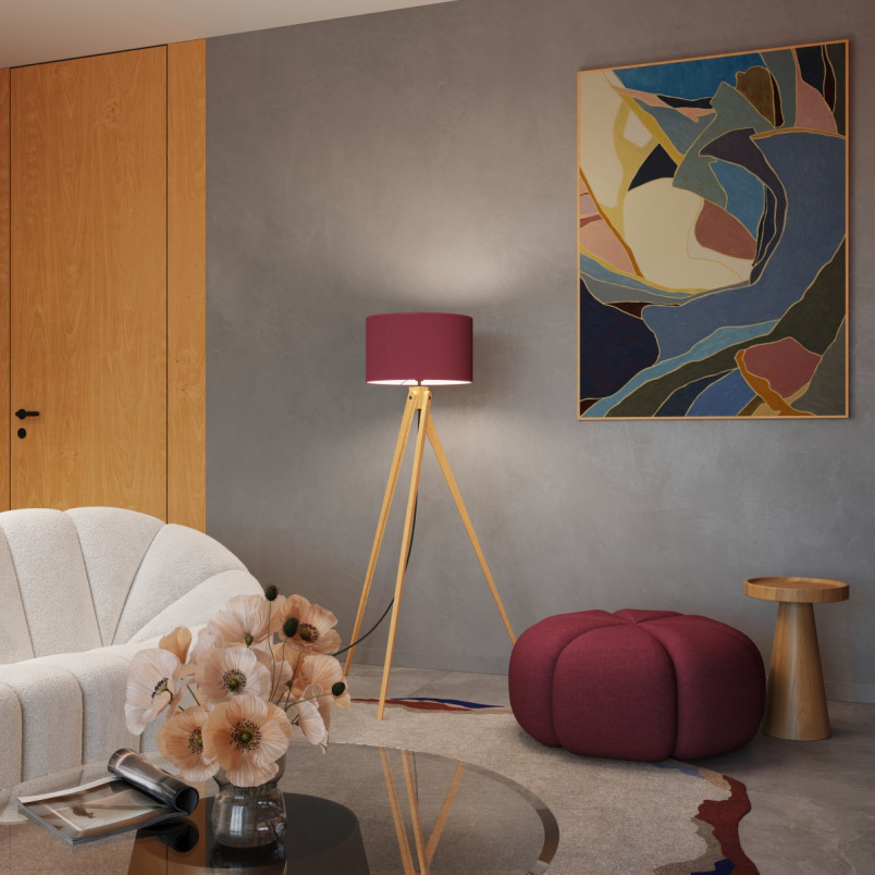 Lampa podłogowa Natt Sollux | Drewniany trójnóg, burgund | Kup online